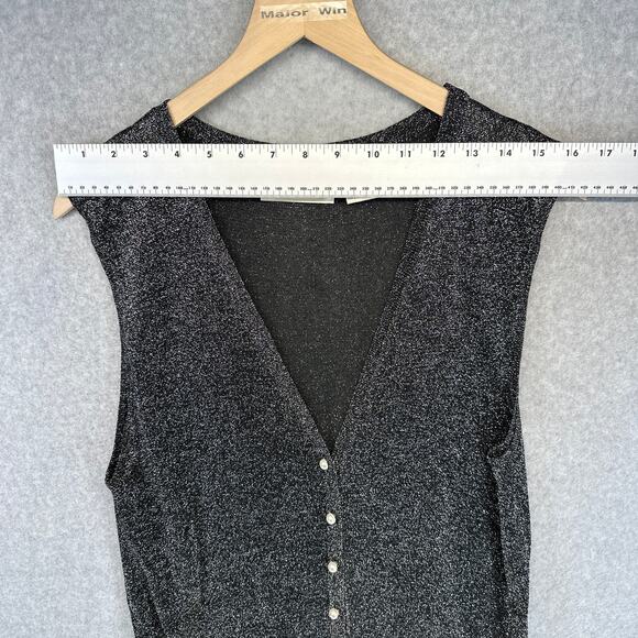 Nina Austin Dress Women Size M Black Sparkle V-Neck Sleeveless Button Front Midi - Picture 12 of 13